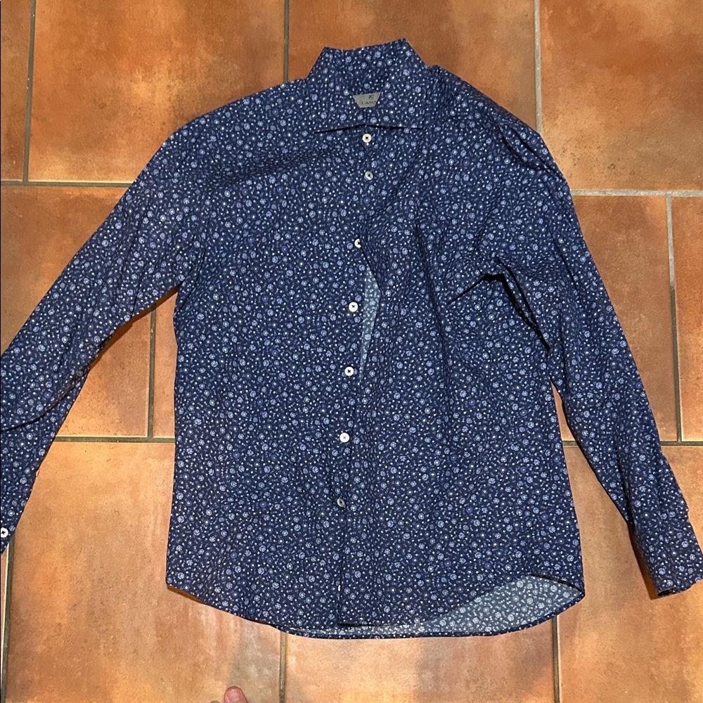 Canali Navy Floral Button Down Shirt